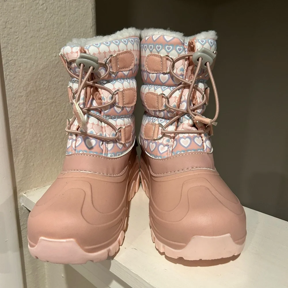 NWT Member's Mark Girl's Pull On Insulated Snow Boots Pink Hearts Kids Size 13/1 - Picture 7 of 10